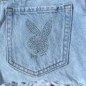 Pacsun Playboy Micro Denim Shorts Sz 26 Y2K Frayed Festival Cowgirl McBling